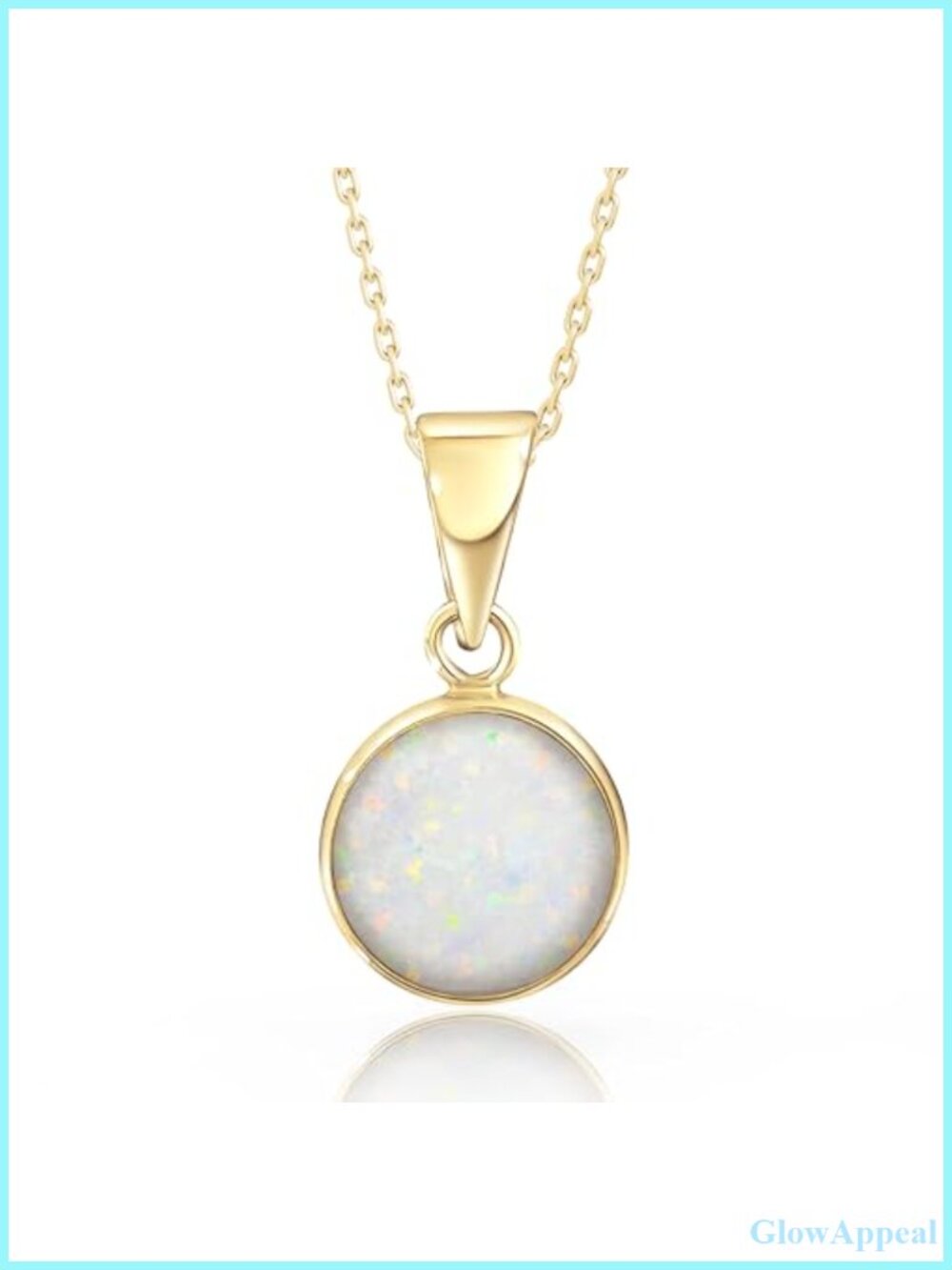 14K Solid Gold White Opal Pendant Necklace 18in Gold Plated Chain Women
